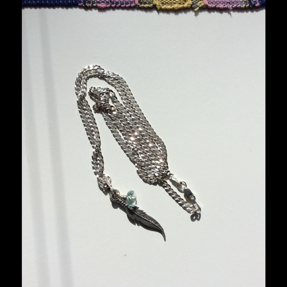 Destino 925 Feather Aqua Marine Pendant Necklace - Picture 3 of 3